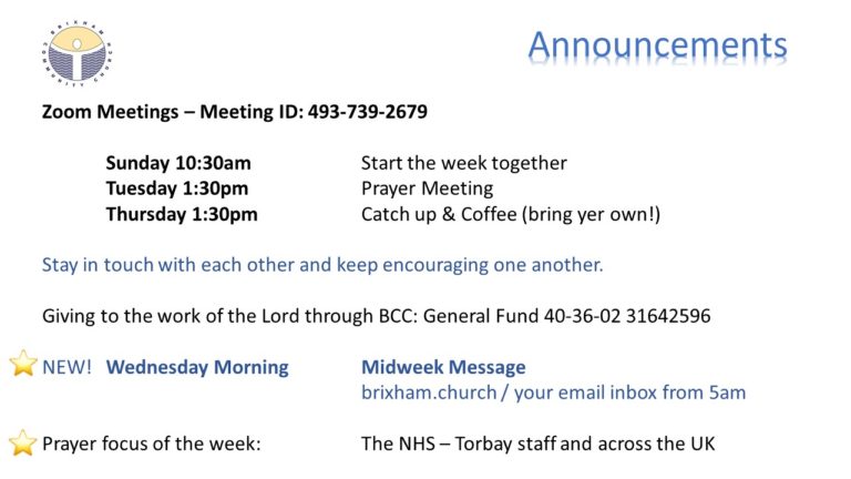 This week’s Announcements